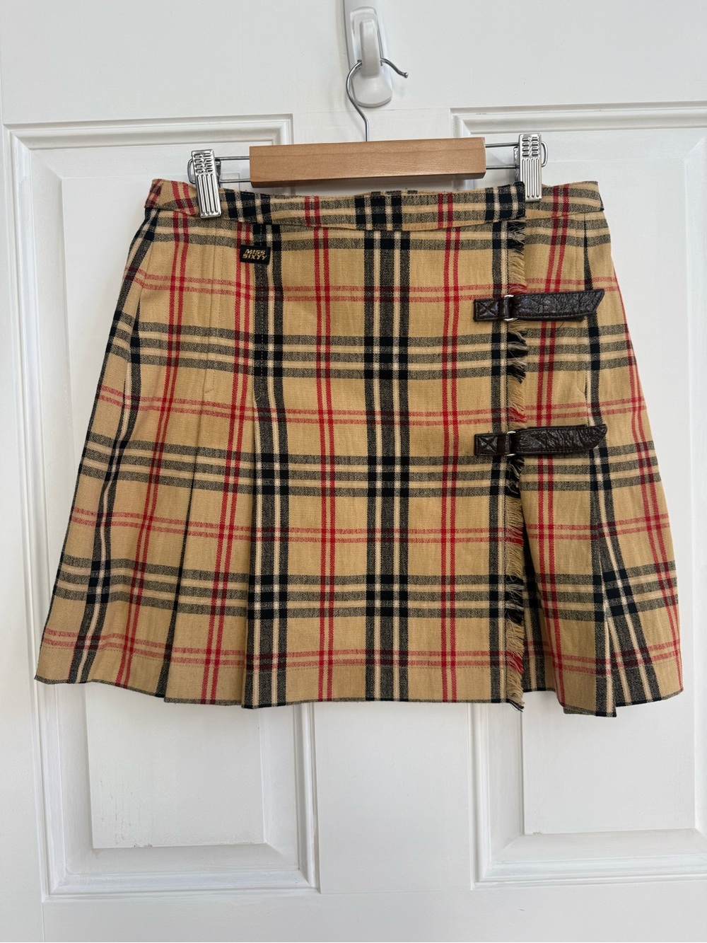 Vintage Miss Sixty Y2K Pleated Plaid Mini Skirt Buckle Grunge Schoolgirl